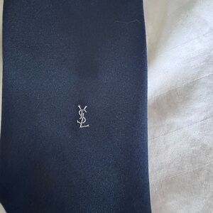 Yves Saint Laurent Dark Navy Silk Tie with White YSL Logo